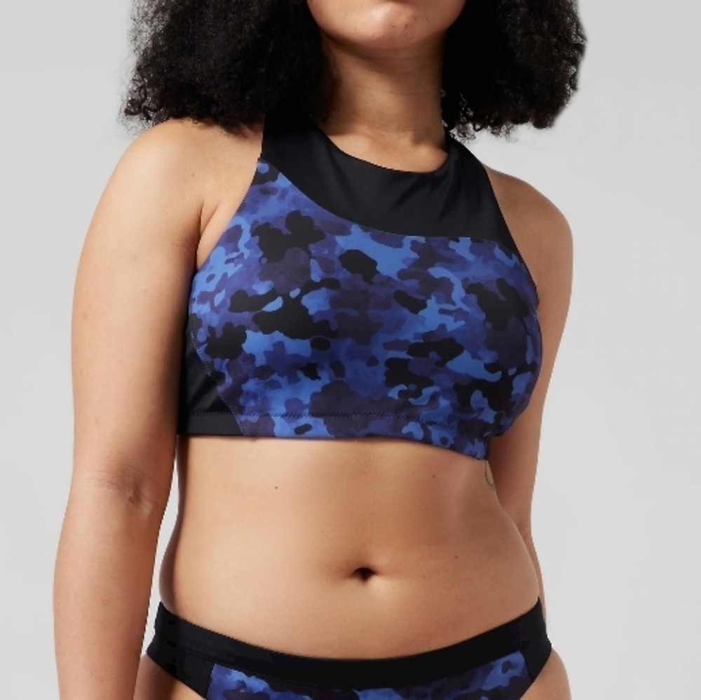 Athleta Freestyle Camo High Neck Bikini Top in Blue